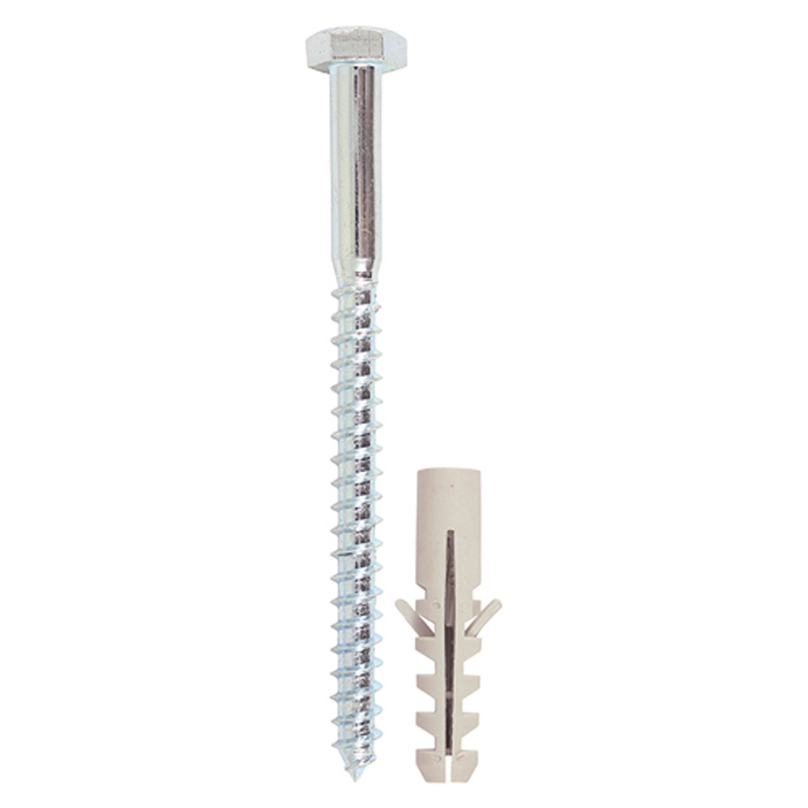 Timco 0680CSCNP 6mm x 80mm Zinc Hex Coach Screw and Nylon Plug Pack of 2