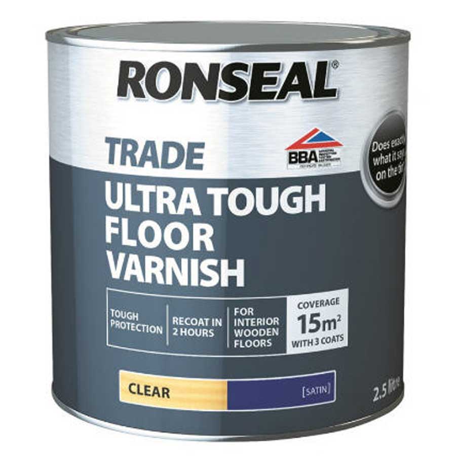 Ronseal Trade 2.5Ltr Ultra Tough Floor Varnish Clear Satin Hevey