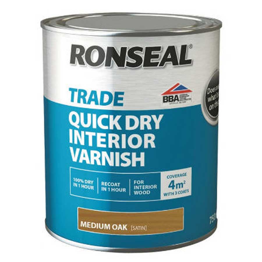 Ronseal Trade 38543 Quick Dry Medium Oak Interior Varnish 750ml