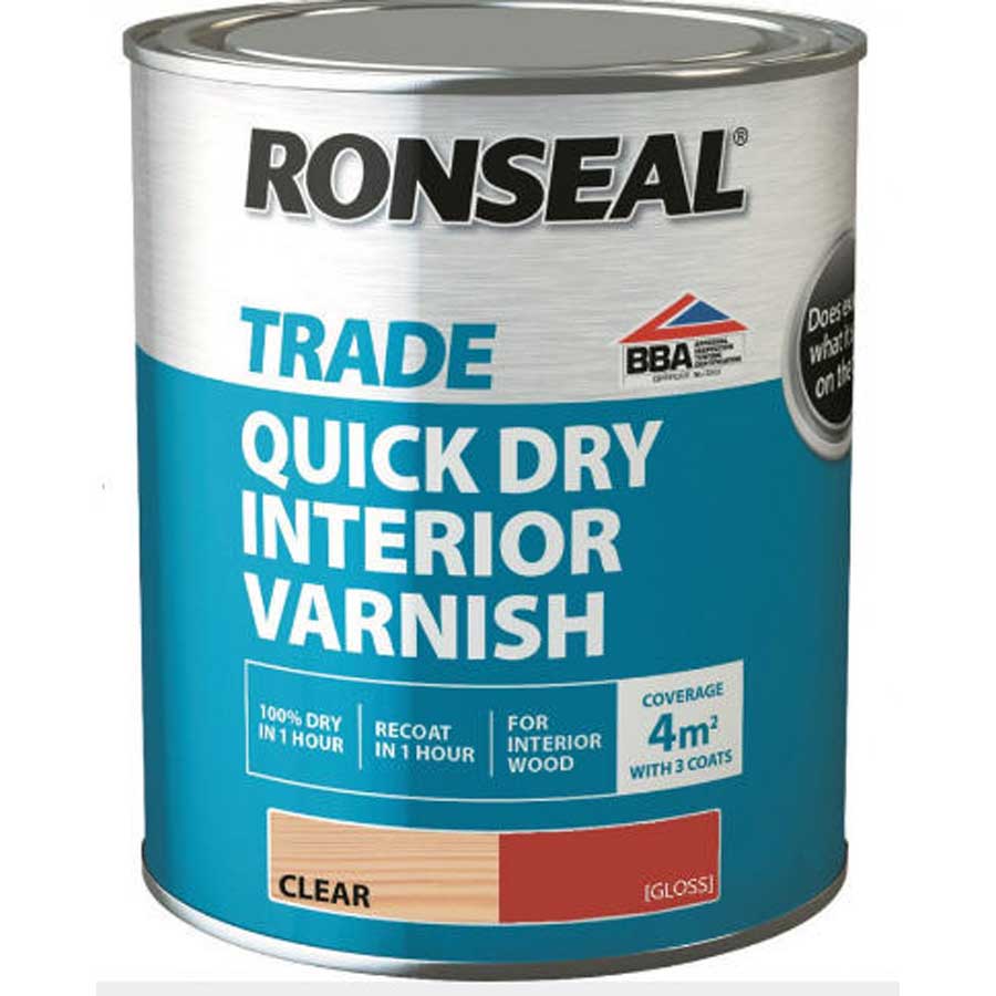 Ronseal Trade 750ml Quick Dry Interior Varnish Clear Gloss Hevey