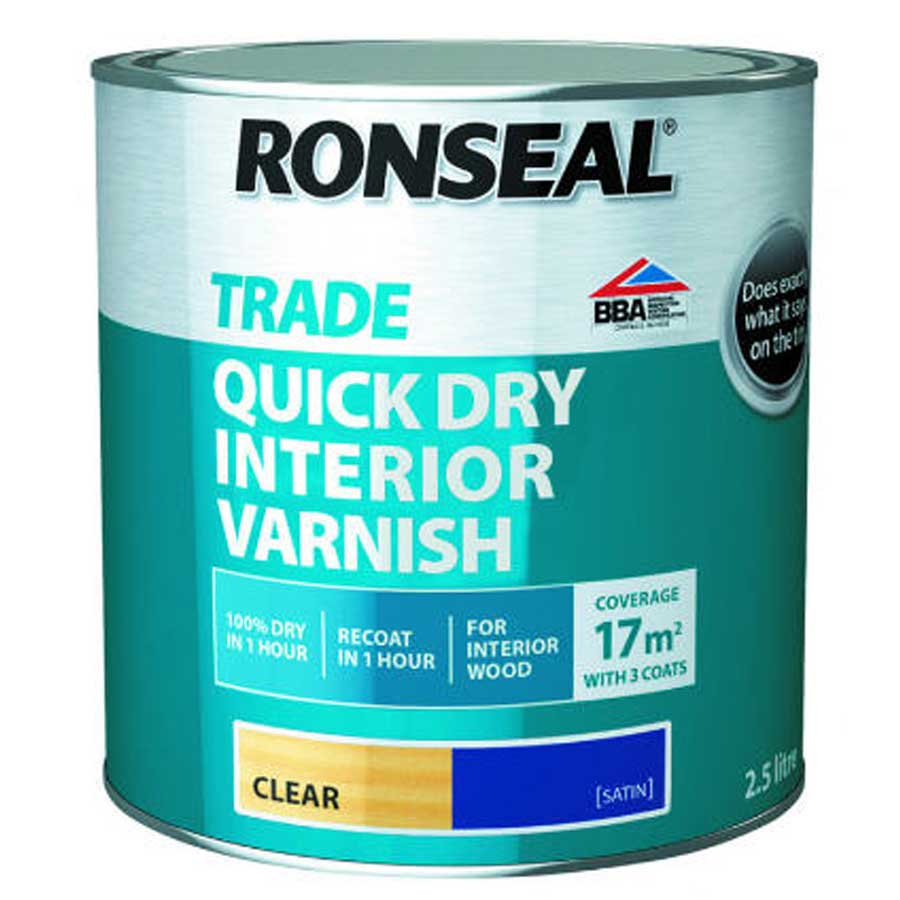 Ronseal Trade 2.5Ltr Quick Dry Interior Varnish Clear Satin Hevey