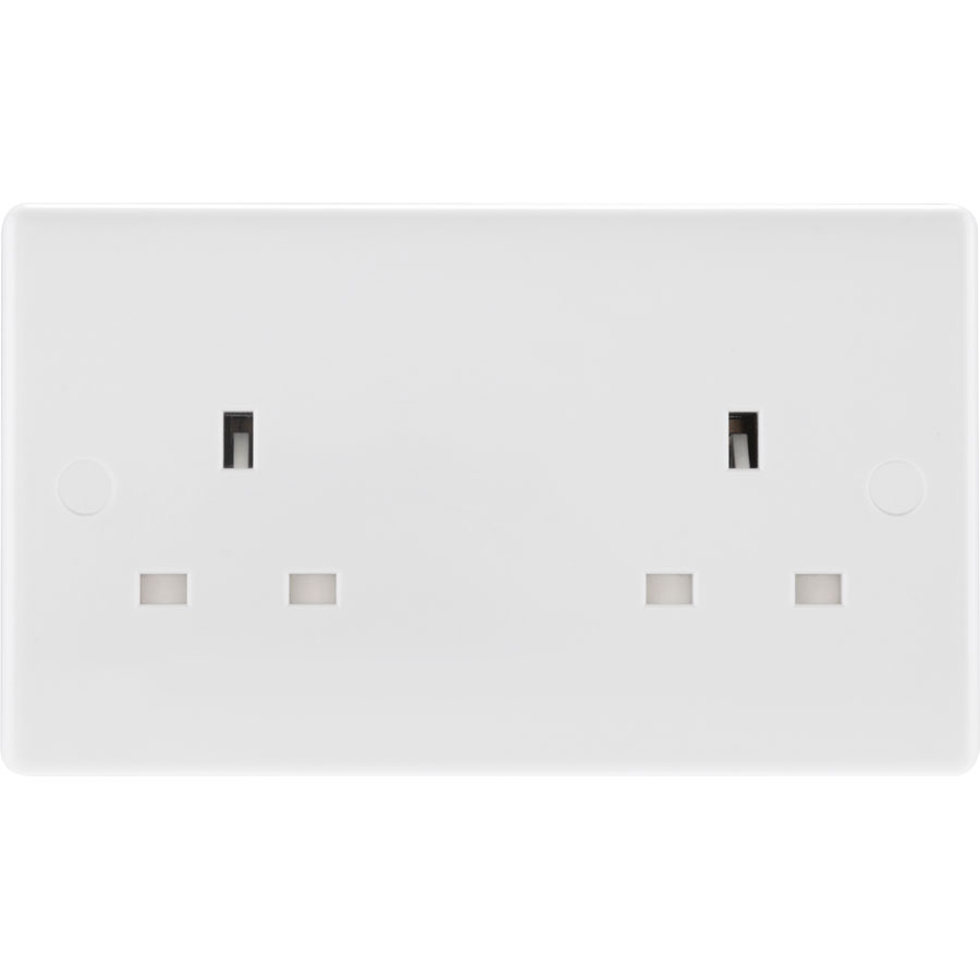 British General 824 White Round Edge 13A 2 Gang Unswitched Double Socket