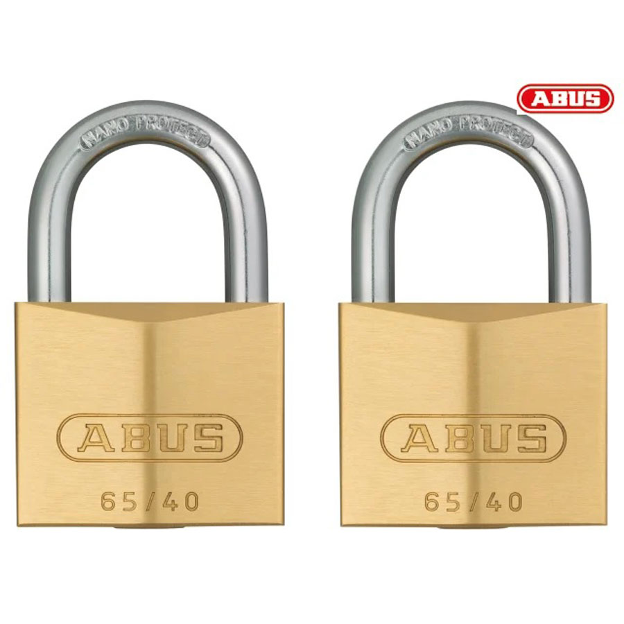 ABUS 65 40mm Hardened Steel Shackle Brass Padlock Pack of 2