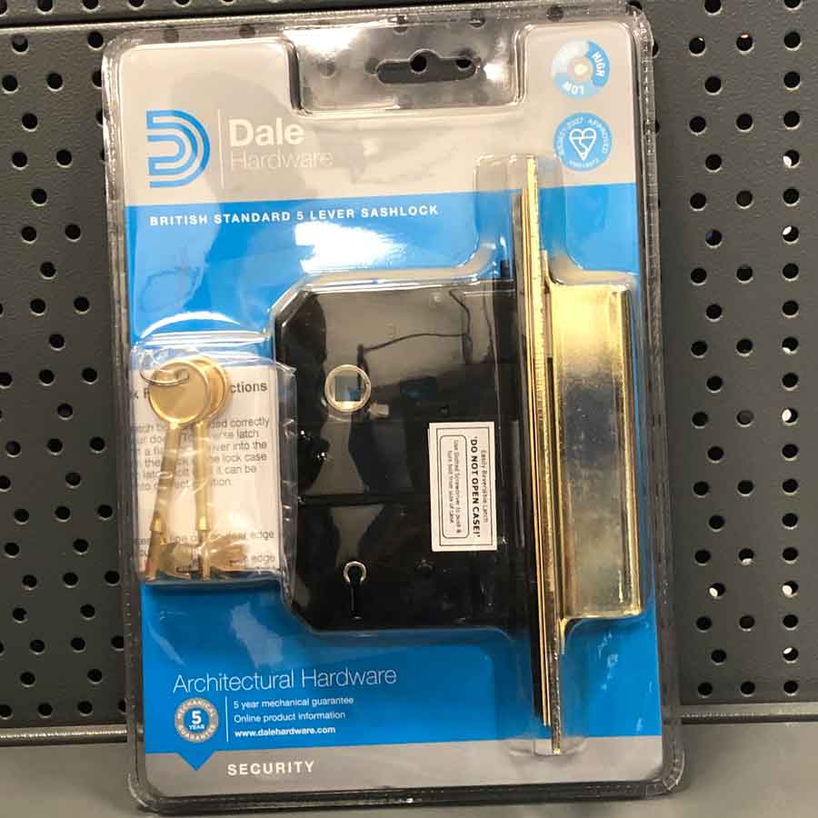 Dale Hardware 7115 Polished Brass 76mm 5 Lever BS3621 Mortice Sash Lock