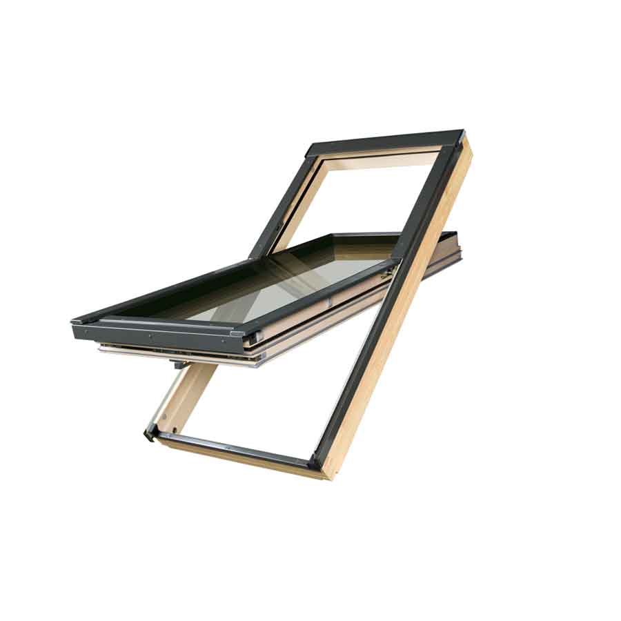 Fakro 871A02 FTT U8 02 550mm X 980mm Natural Pine Thermo Highly Energy Efficient Centre Pivot Roof Window