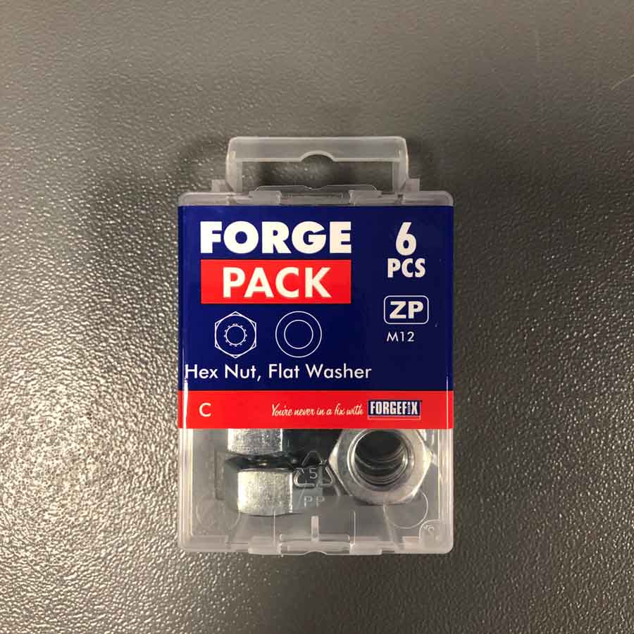 Forgefix FPNUT12 Zinc Plated M12 Nuts and Flat Washers Pack of 6