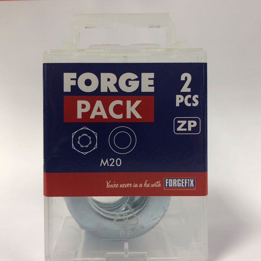 Forgefix FPNUT20 Zinc Plated M20 Hexagonal Nuts and Flat Washers Pack of 2
