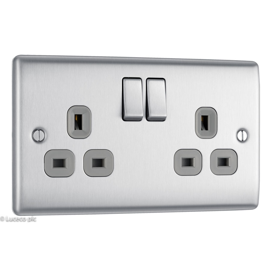 British General Nexus Metal NBS22G 13A 2 Gang Switched Double Socket
