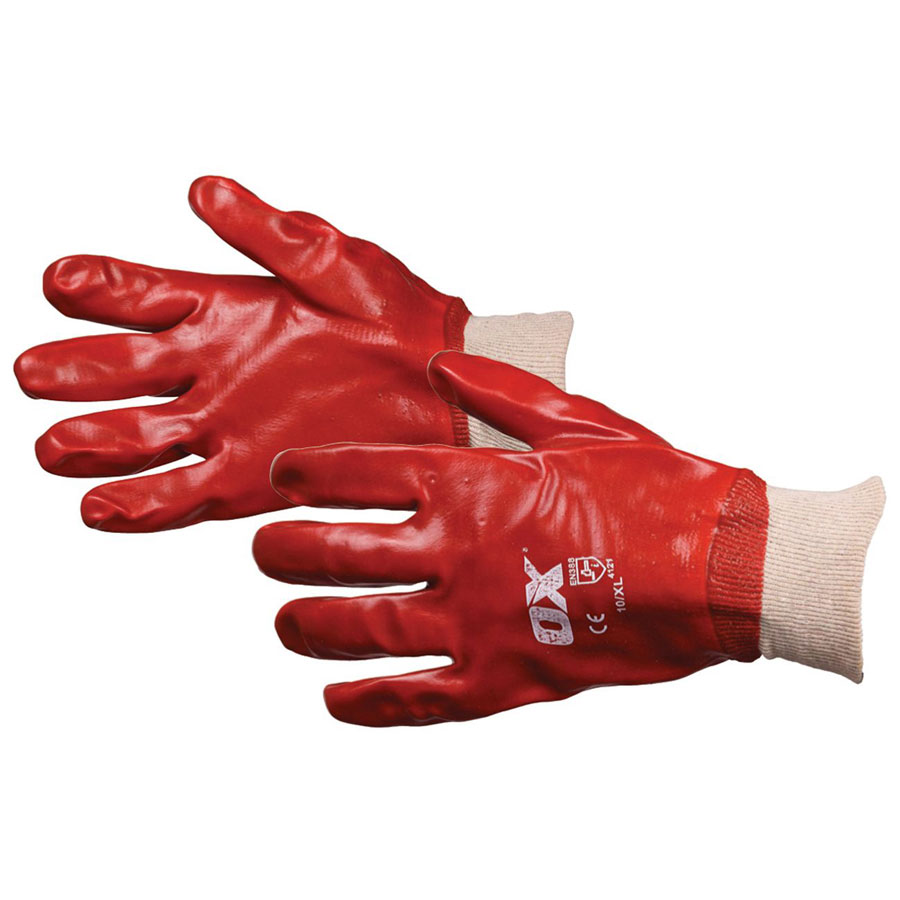 OX OX-S245710 PVC Knit Wrist Red Extra Large Gloves