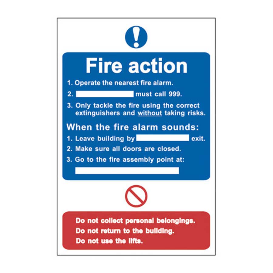 "Fire Action" PVC Procedure Notice Sign 200mm x 300mm