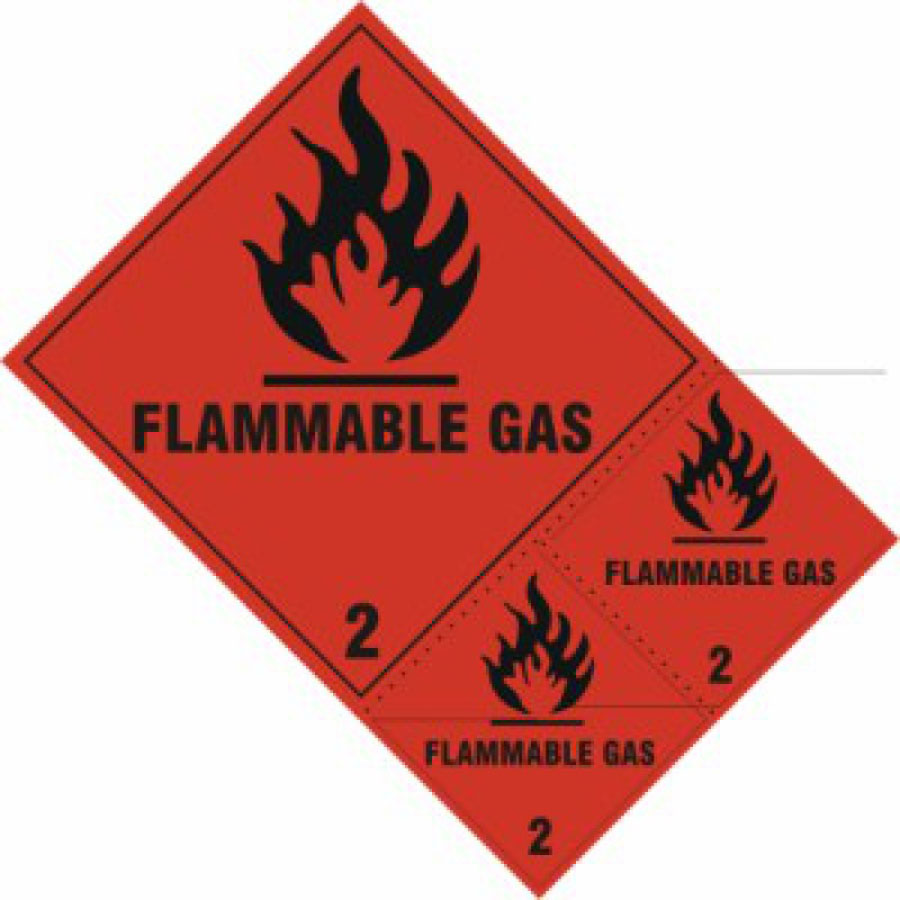 "Flammable Gas" Class 2 Labels SAV 200mm x 300mm Pack of 3