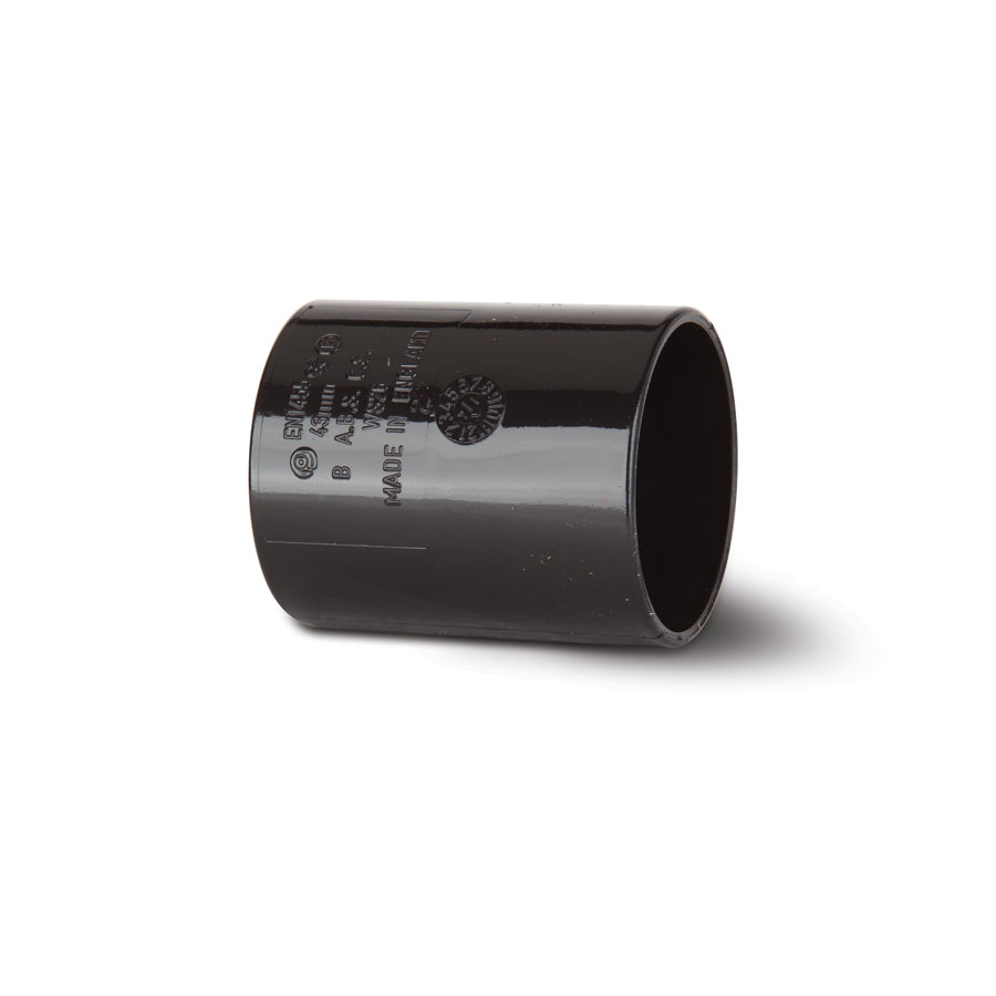Polypipe WS26B Solvent Weld ABS Waste Straight Coupler Black 40mm Hevey Building Supplies